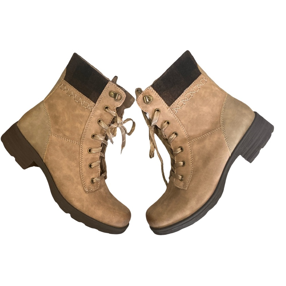 Earth Origins Rowan Combat Boots Taupe 8.5W Wide Leather Side Zip Comfort Hiking - Picture 2 of 11